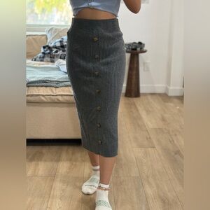F21 Grey Knitted Midi Skirt